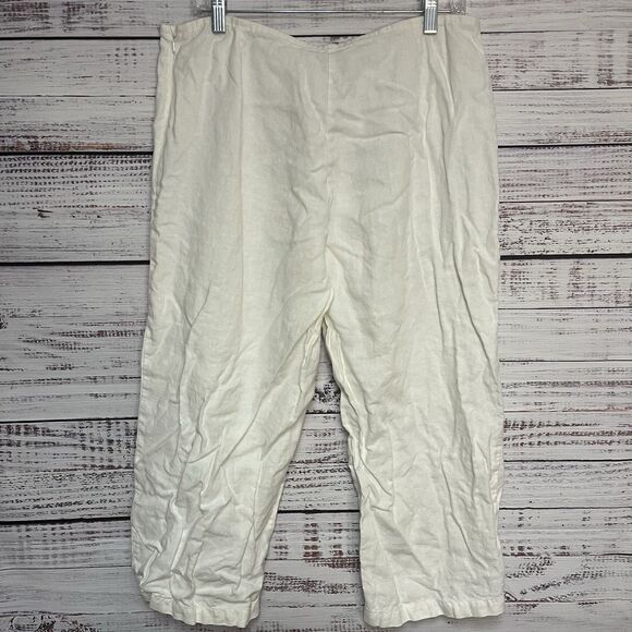 Eileen Fisher Women's Linen Wide-Leg Pants, Size Petite L, Cropped Lagenlook Zip - Picture 2 of 7